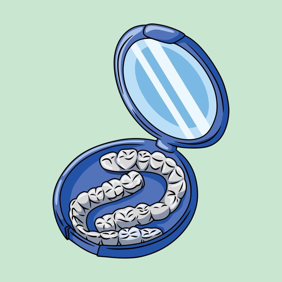 Invisible aligners for teeth on blue case vector