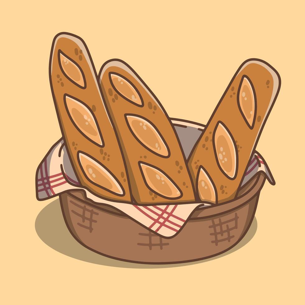 illustration of baguettes in a rattan basket vector