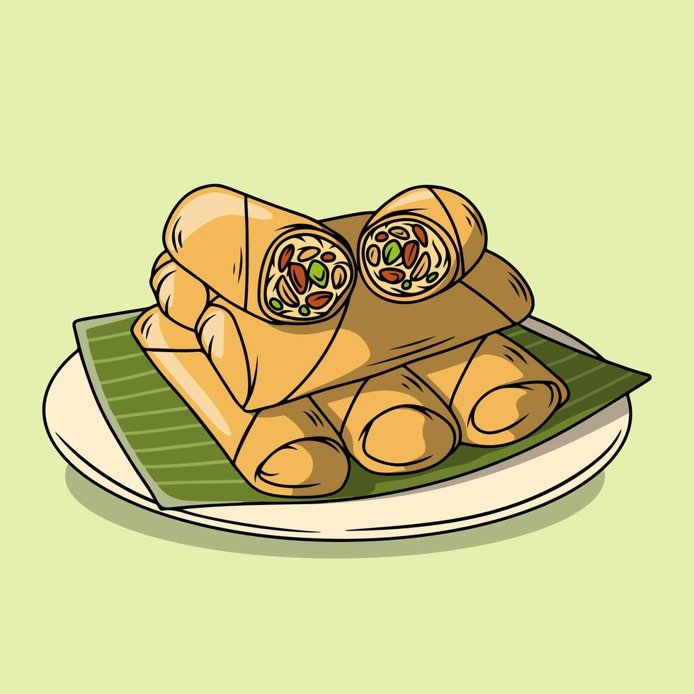 Illustration of Spring Rolls on a Plate vector