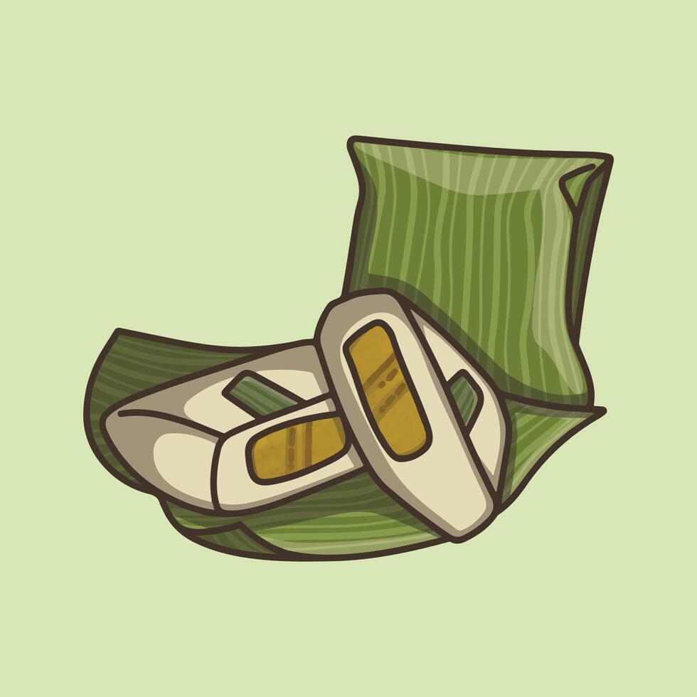 Nagasari cake wrapped in banana leaves vector