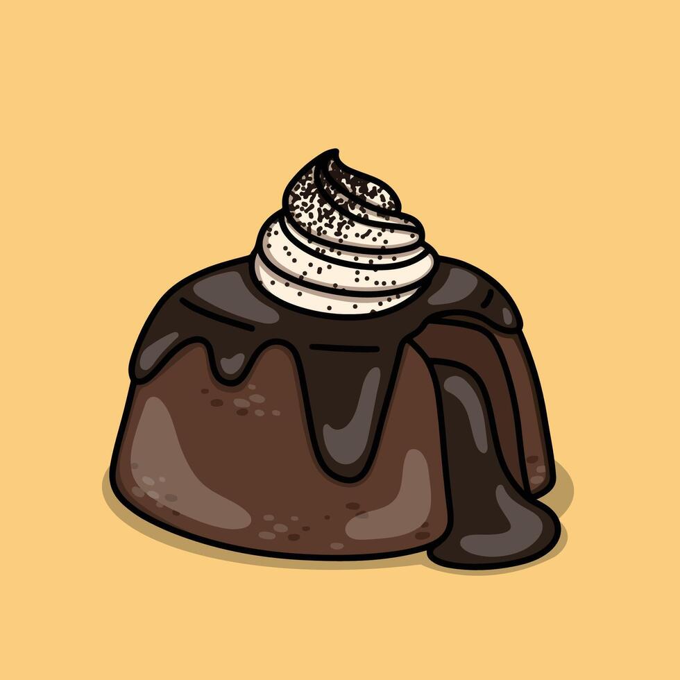 Sweet choco lava cake with icing sugar on top vector