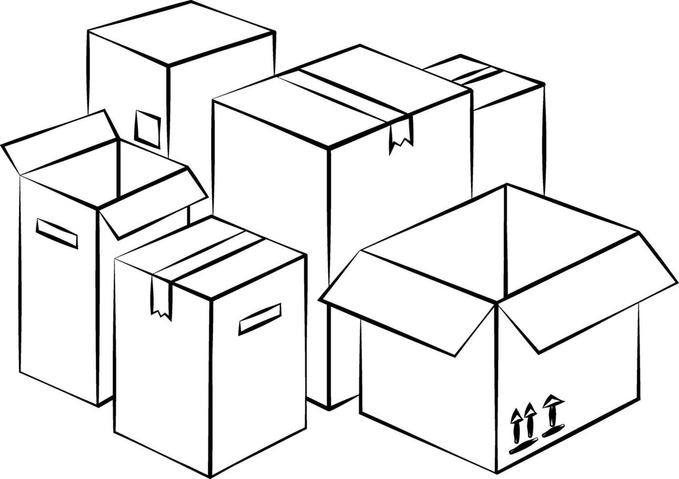 linear boxes object - isolated black outline silhouette of cardboard boxes for moving packing storage. simple illustration of a packaging outline vector