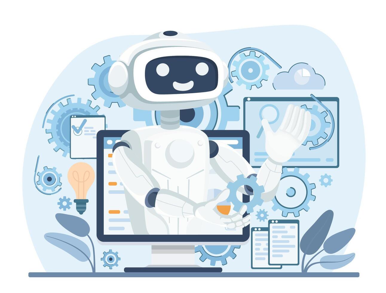 Robotic process automation concept. Artificial intelligence innovation in business technology. Web banner illustration. vector