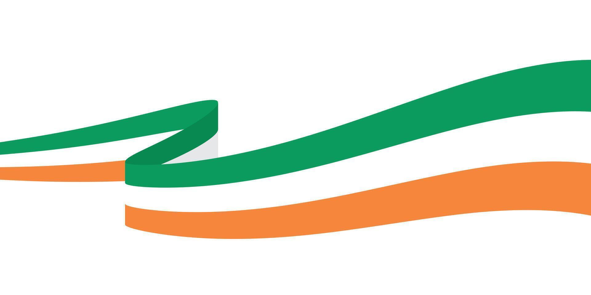 Green, white, orange colored curved border background, as the colors of Ireland flag. Flat illustration. vector