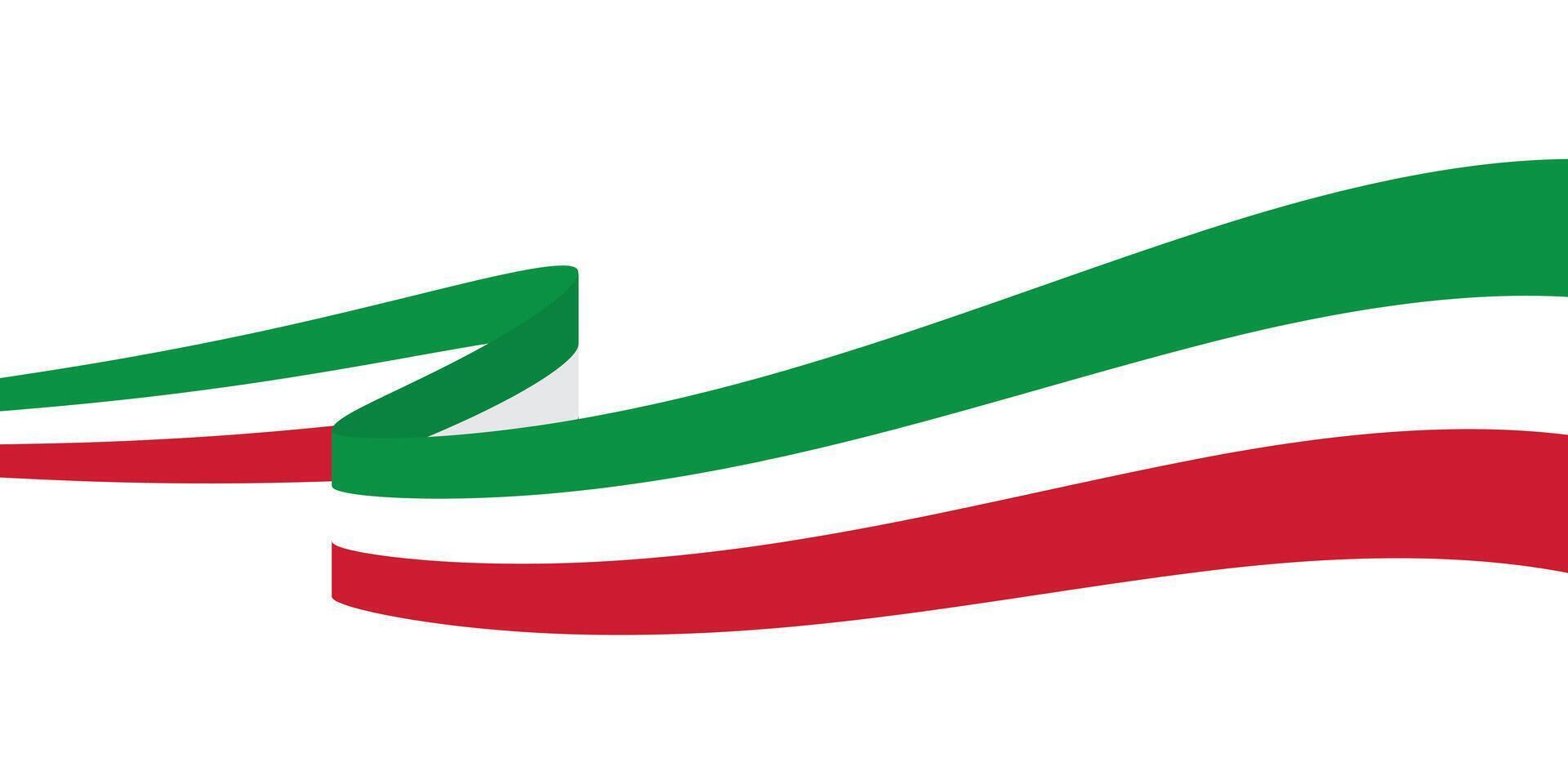 Green, white and red colored curved border background, as the colors of the national flag of Italy. Flat illustration. vector
