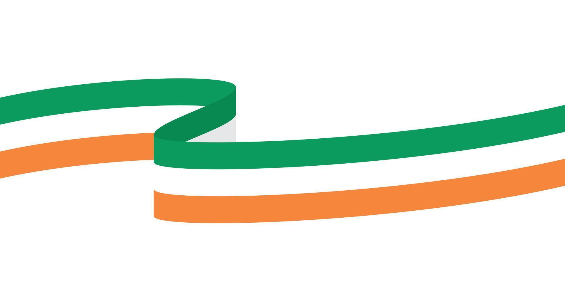 Green, white, orange colored curved border background, as the colors of Ireland flag. vector
