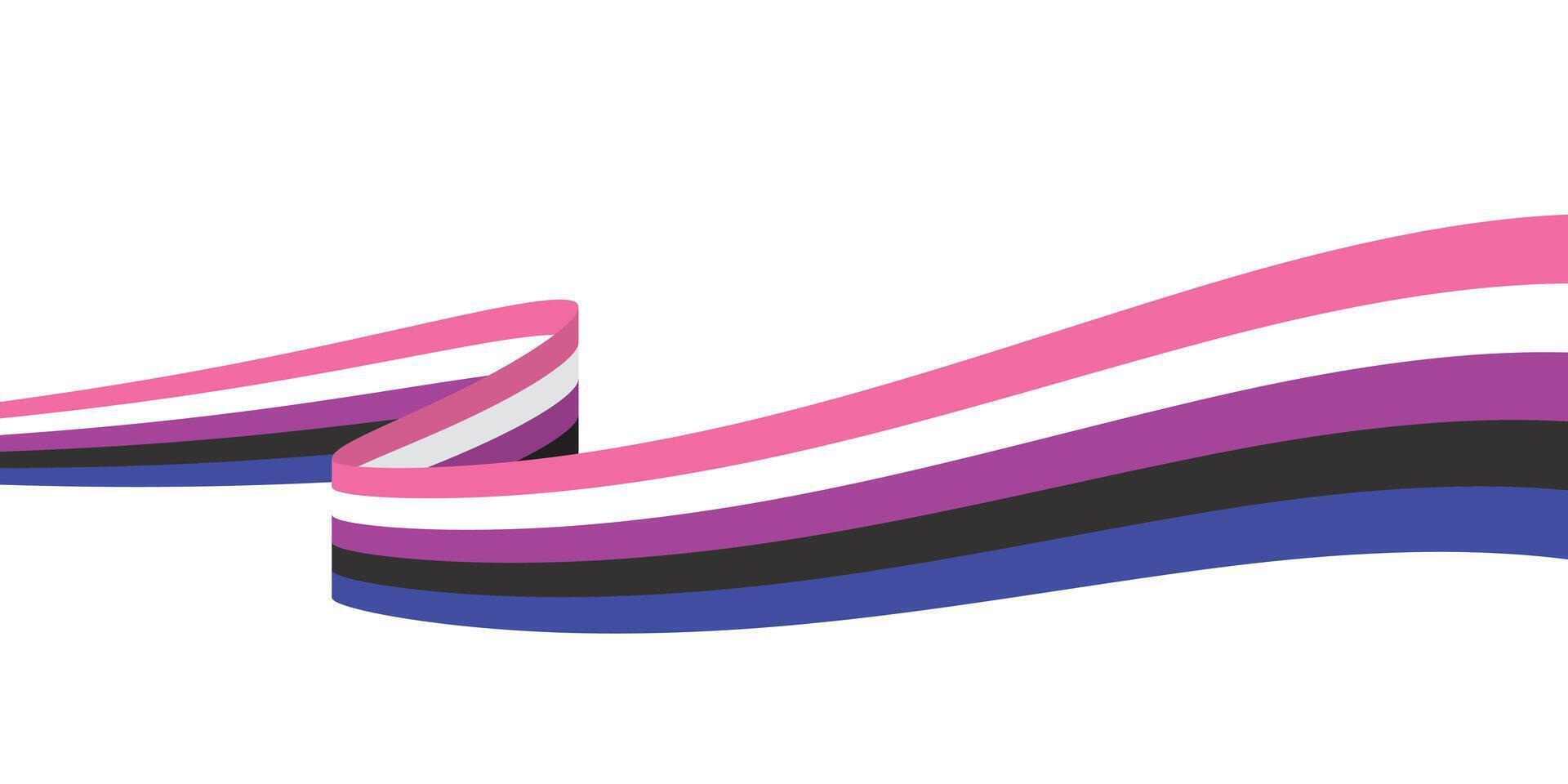 Pink, white, purple, black and blue colored curved line icon, as the colors of the genderfluid flag. LGBTQI concept. Flat design illustration vector