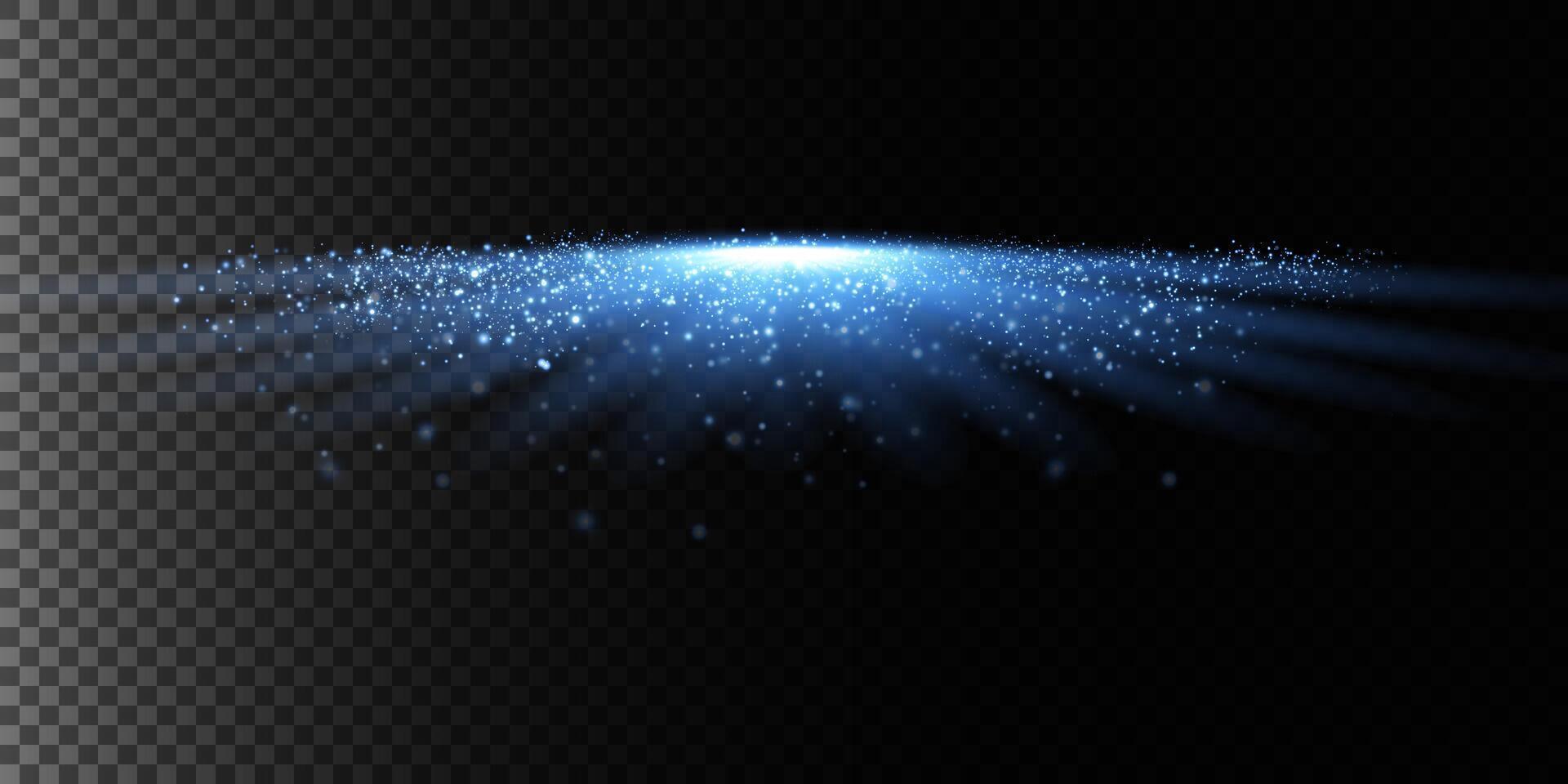 Mystical bluish light rays with sparkling particles against a dark backdrop, perfect for graphics and art vector