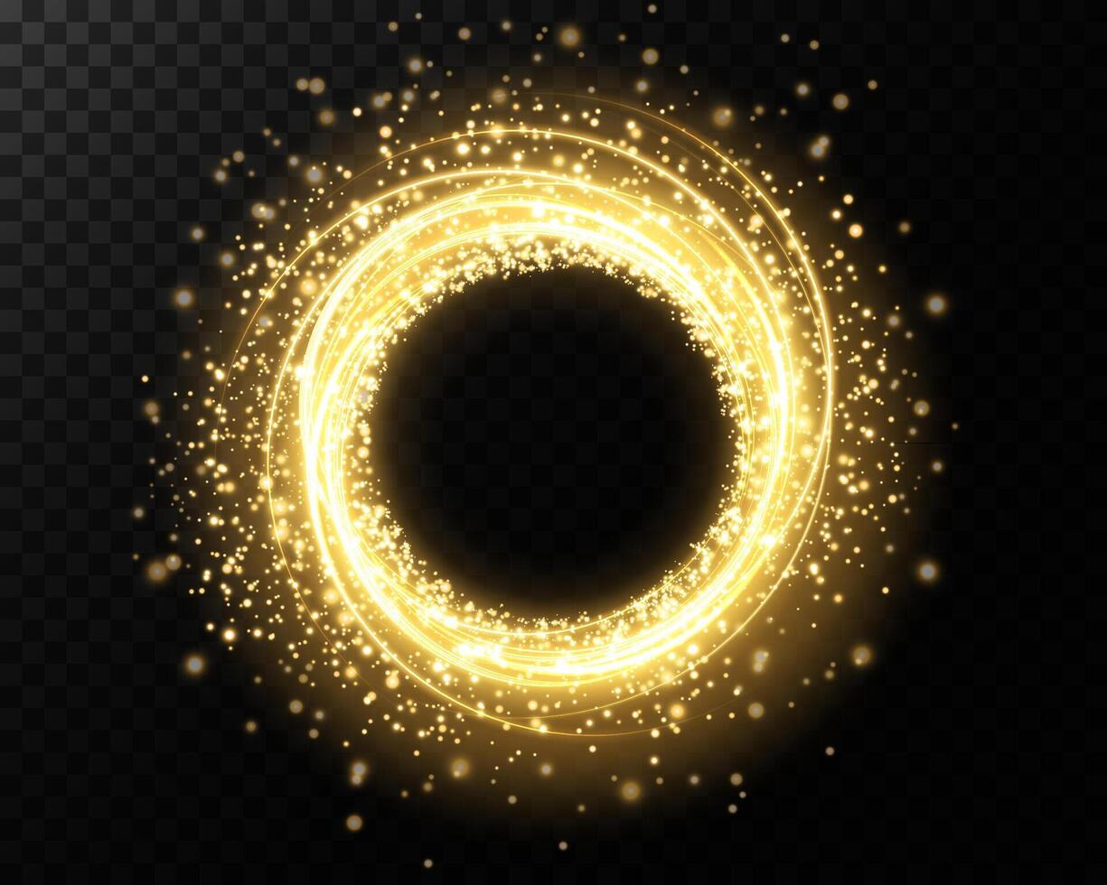 A stunning luminous golden circle adorned with sparkling effects, ideal for enchanting and festive designs vector