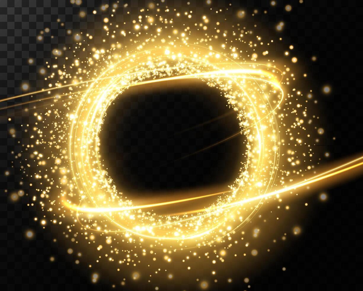 A mesmerizing golden circle that features stunning sparkling effects vector