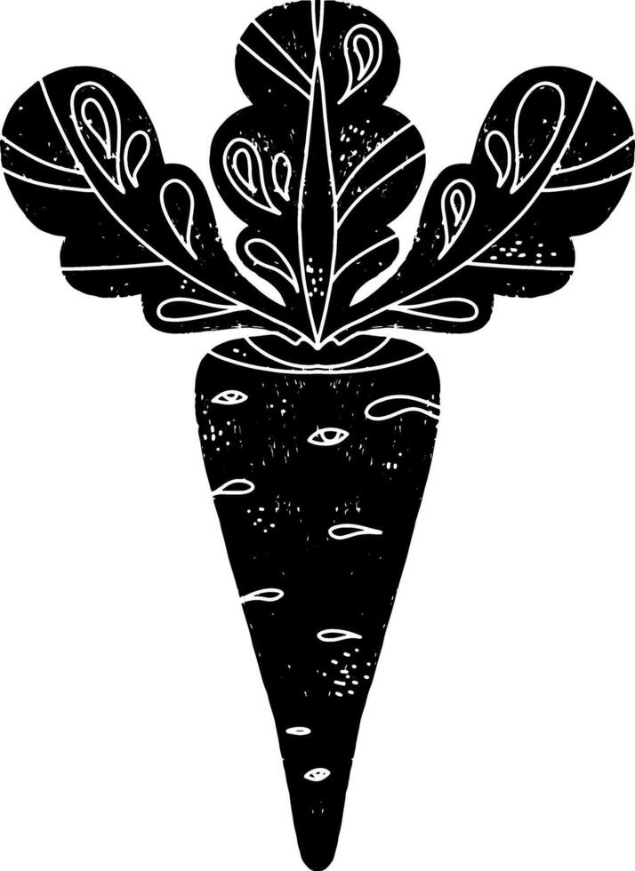 a black and white illustration of a carrot vector