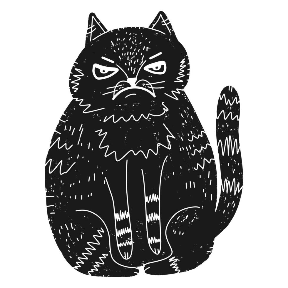 an illustration of a black cat with an angry expression vector