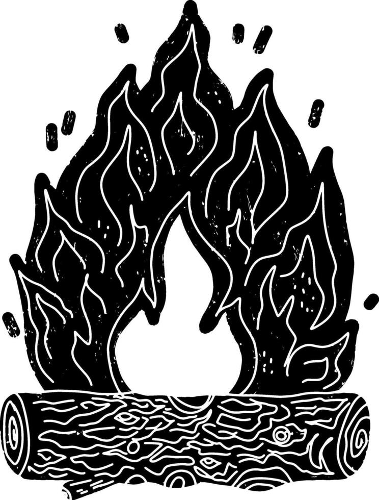 a black and white drawing of a fire with flames vector