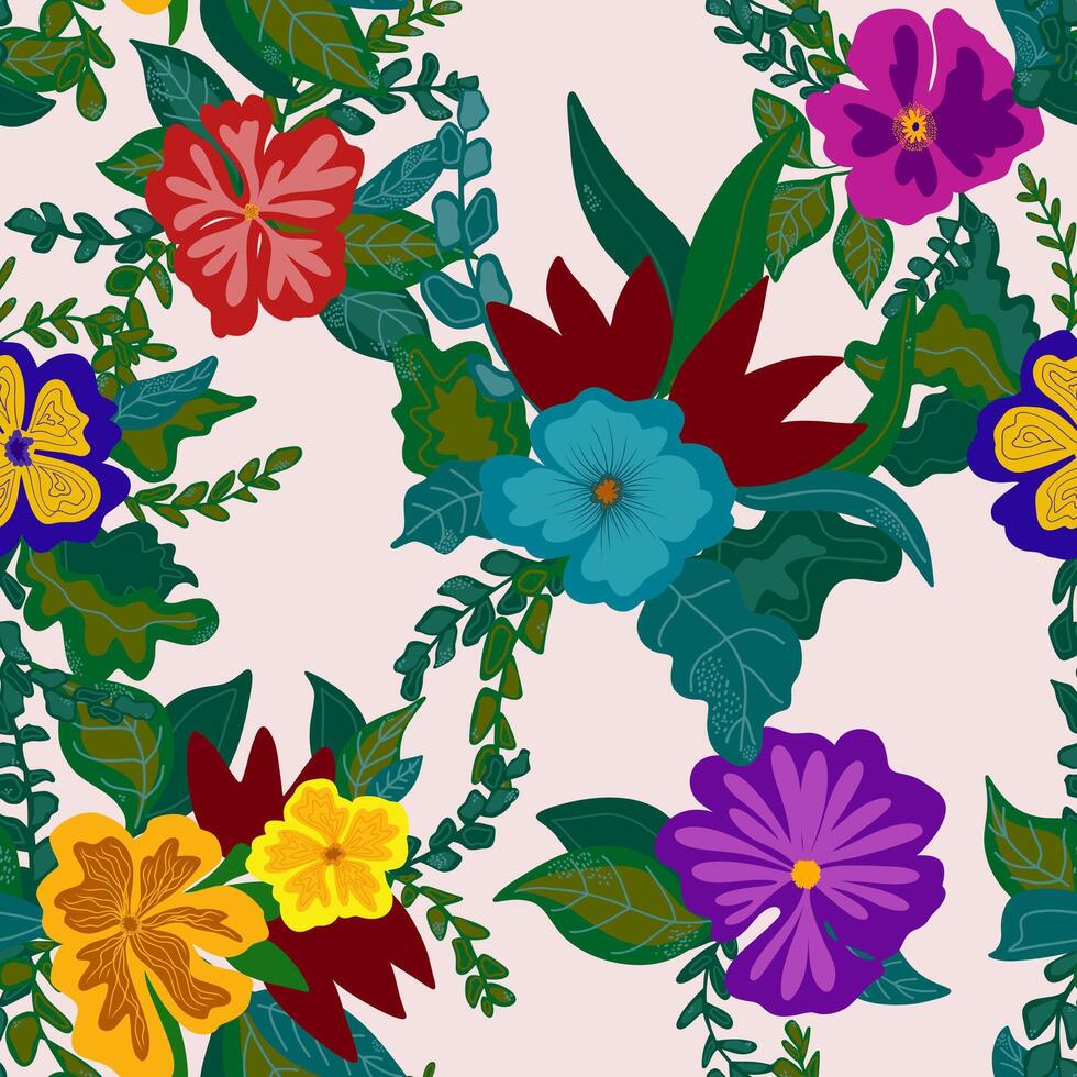 a pattern. with colorful. flowers and leaves vector