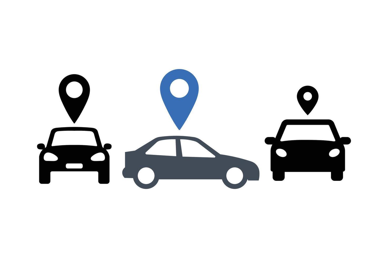 GPS Pin with Car Icon Sets, car map location icon, vehicle tracking pin icon, car route gps icon, location pin with car vector