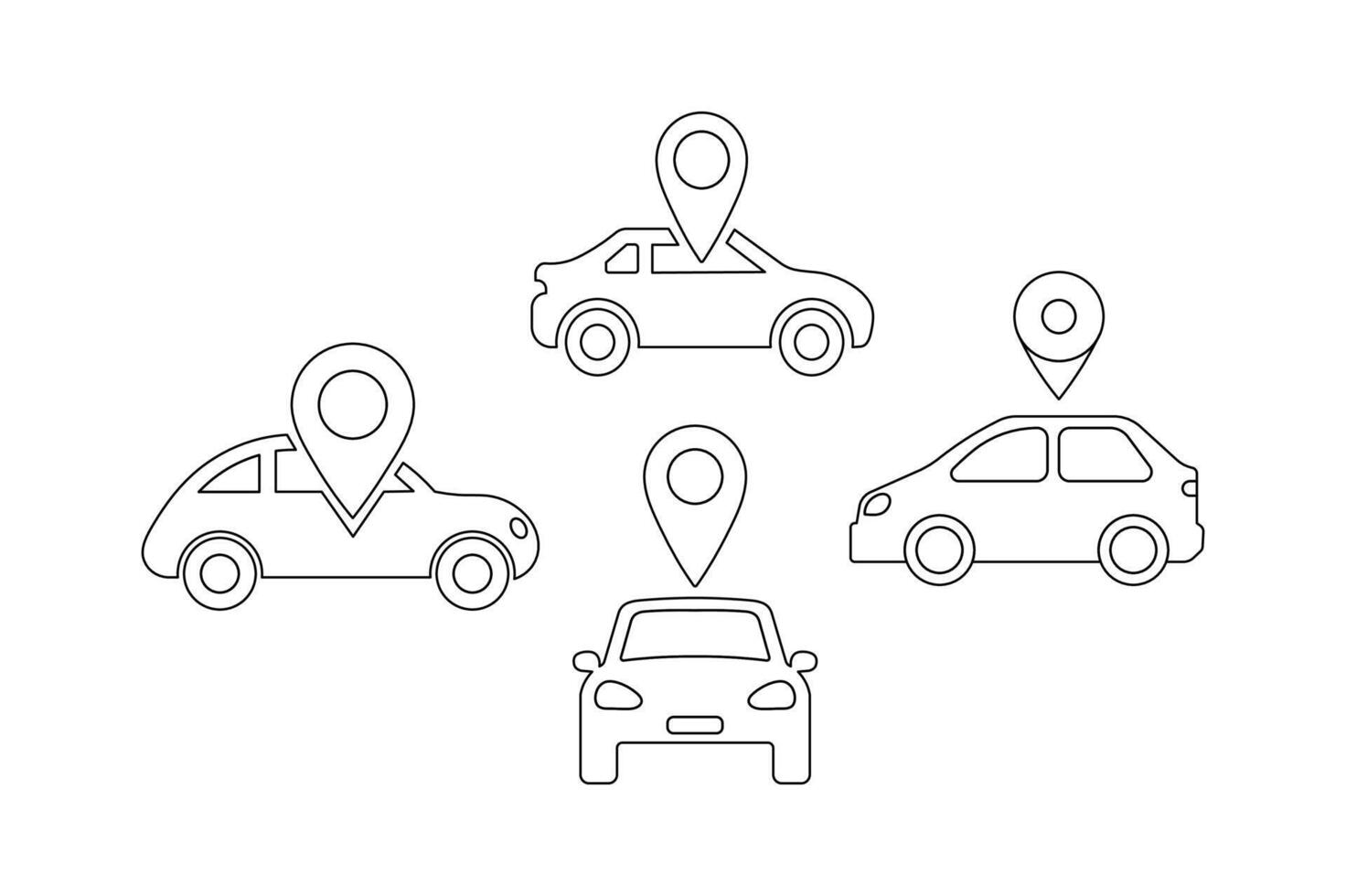 GPS Navigation Car Icon Sets, car map location icon, vehicle tracking pin icon, car route gps icon, location pin with car vector