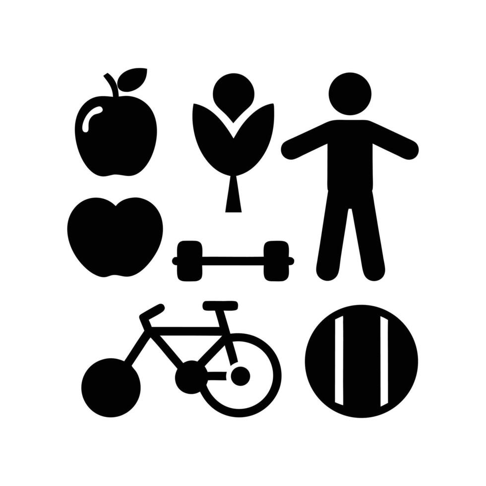 Icons Illustrating Healthy Lifestyle Choices Including Diet Exercise And Fitness vector