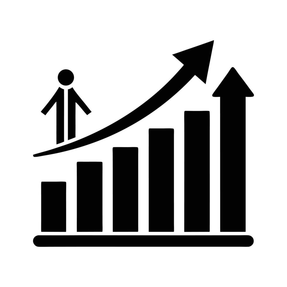Businessman with growing financial graph and upward arrow showing success and profit vector