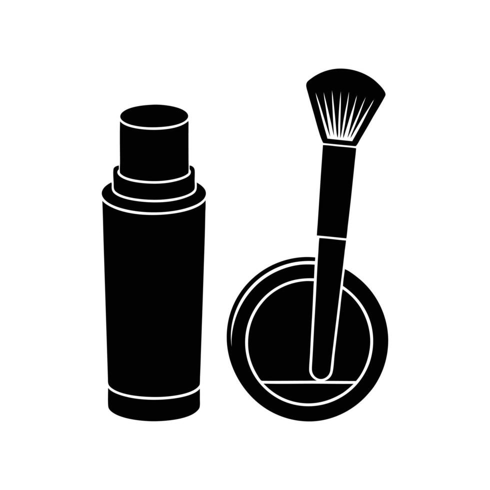 Silhouette of makeup essentials featuring foundation and makeup brush to complete the perfect look. vector