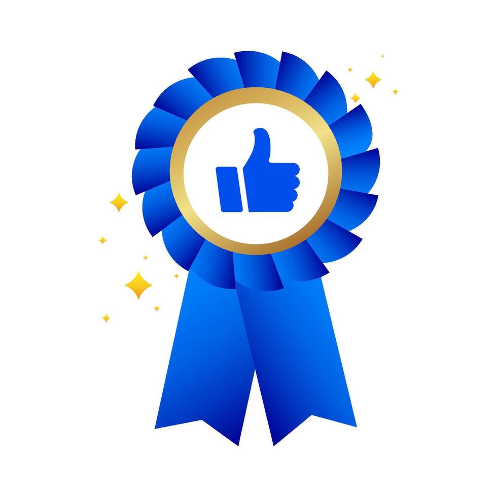 Thumbs up ribbon award medal. badge of honor, high quality approval, public support, positive satisfaction rating. illustration vector