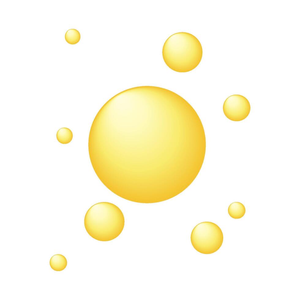 Golden, yellow oil drops, vitamins bubbles, gold collagen. illustration. vector