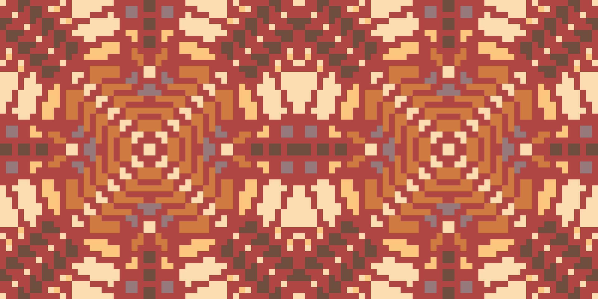 Ethnic Fabric Pixel Islamic Geometric Pattern Stencilfolk Embroidery, Aztec Geometric Ornament Print. Design for Carpet, Wallpaper, Clothing, Wrapping, Fabric vector