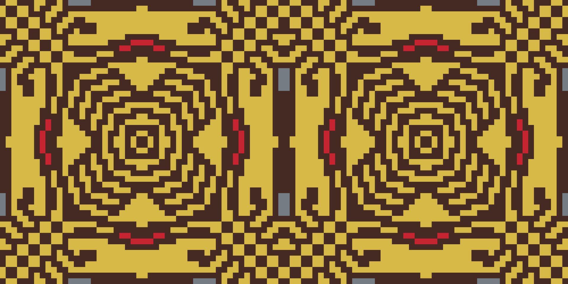 Pixelated Simple Islamic Patternfolk Embroidery, Aztec Geometric Ornament Print. Design for Carpet, Wallpaper, Clothing, Wrapping, Fabric vector
