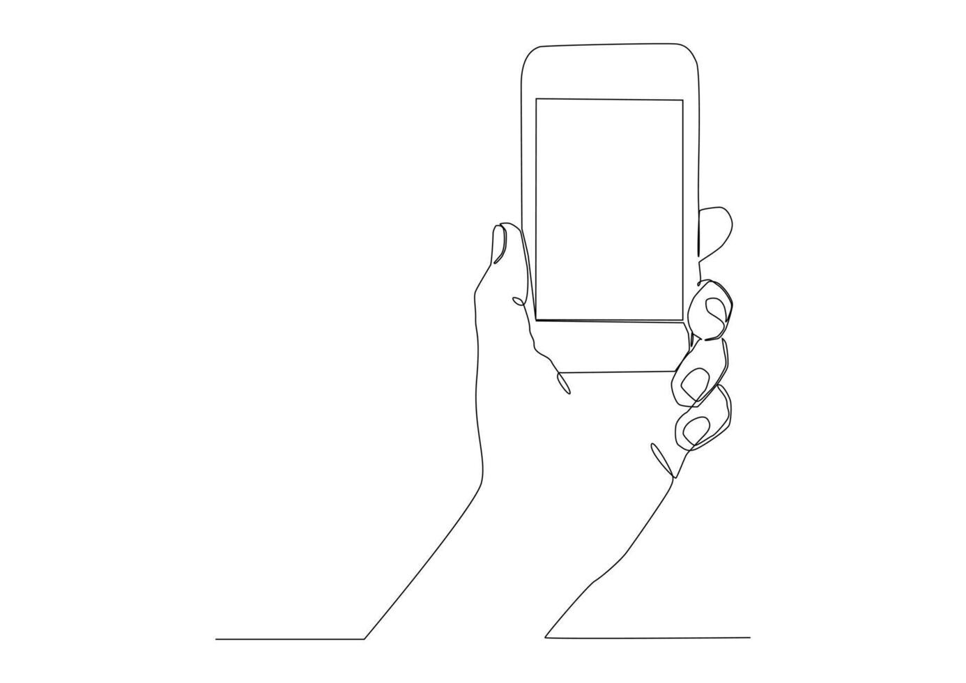 continuous one line drawing of hand using modern mobile phone. vector