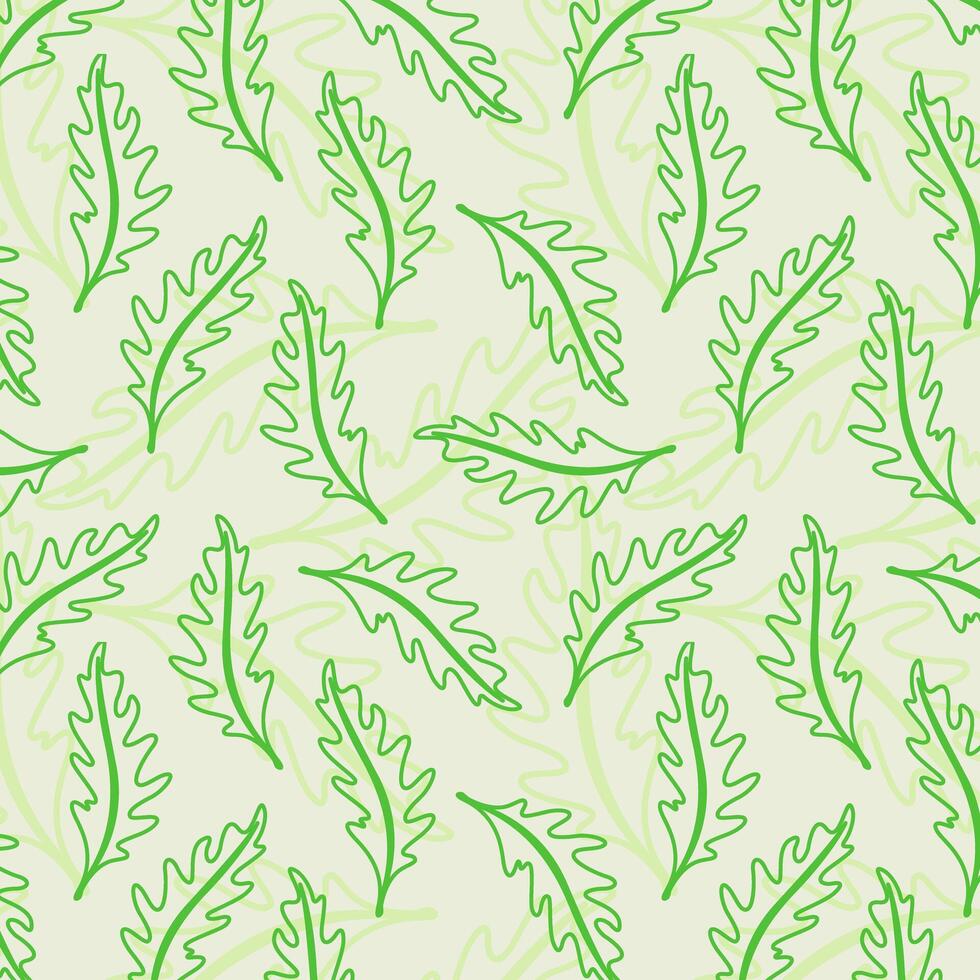 Seamless pattern with Arugula leaves, outline drawing of arugula. Healthy eating, vegetarianism, veganism. vector