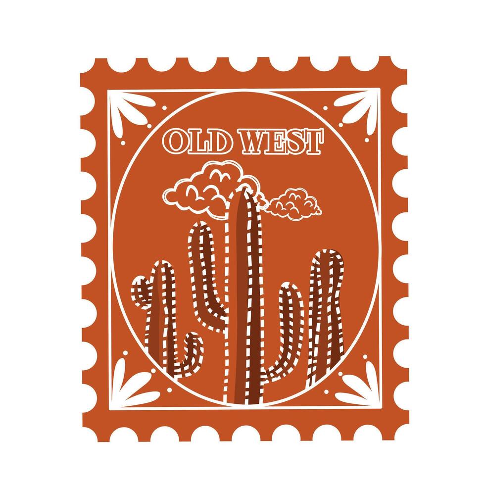Old West Postage Stamp with Cactus Element perfect for Print, etc vector