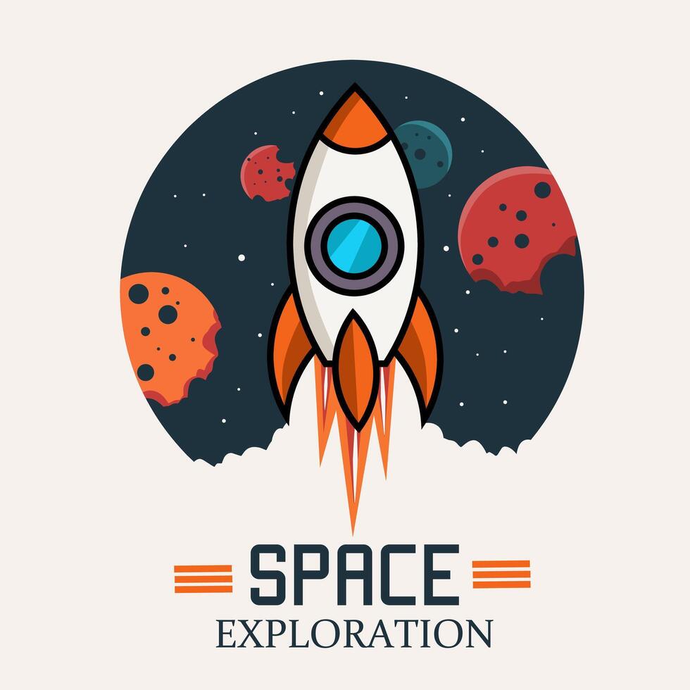 Rocket for Space Exploration with Planet and Galaxy Scenery, Perfect for Prints, Apparel, and More vector