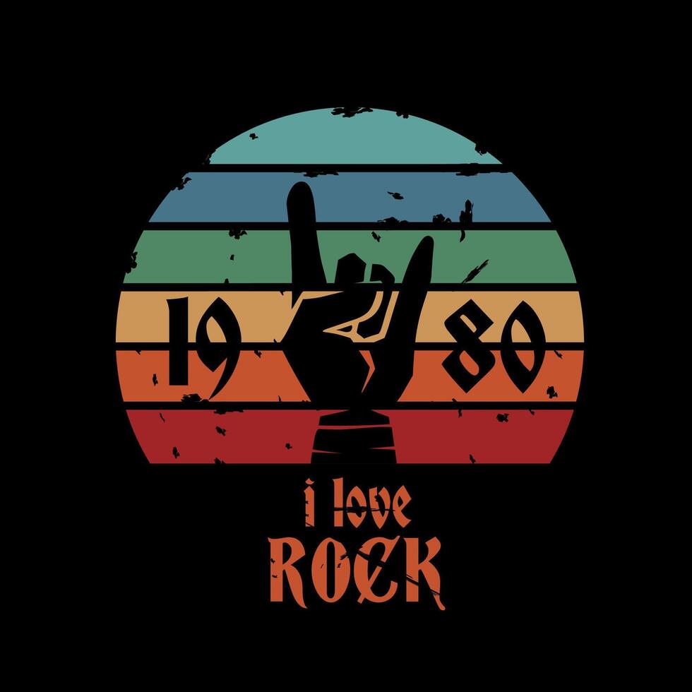 Classic Rock Hand Sign with Retro Color Background Perfect for Print, Apparel, etc vector