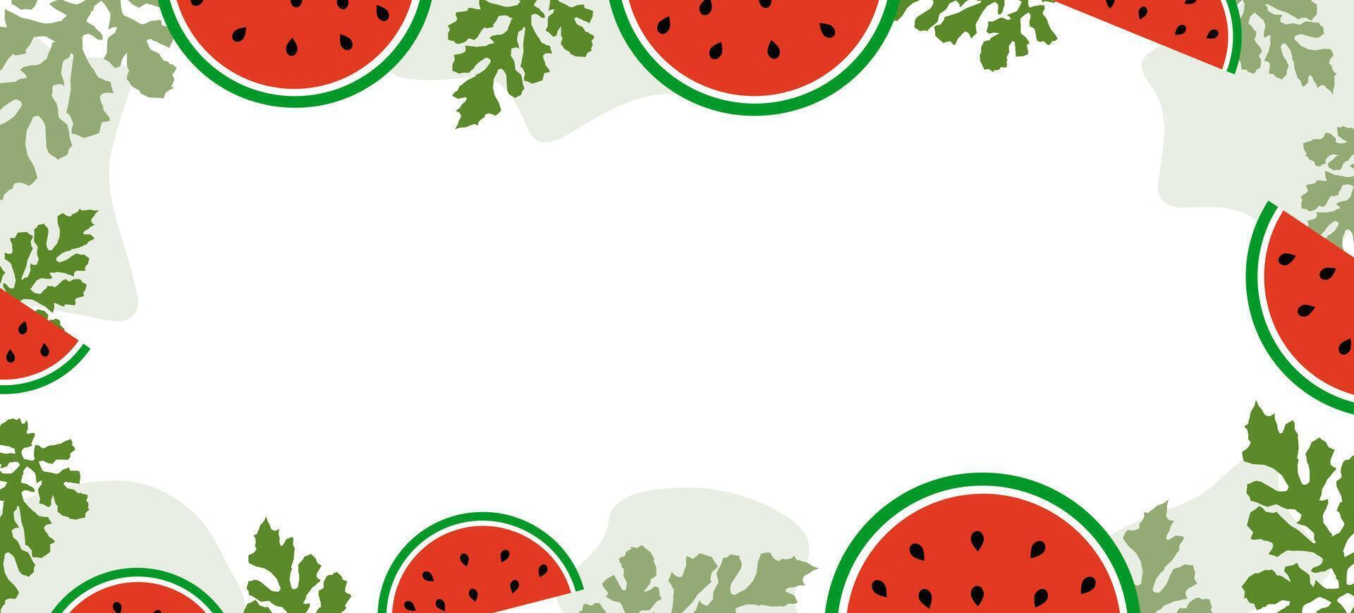 A frame of watermelon pieces on a white background. Postcard, banner vector