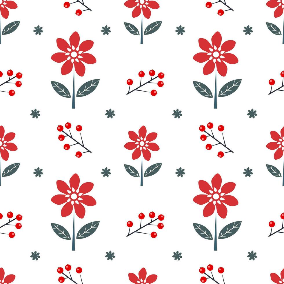 Seamless pattern with red flowers on white background vector