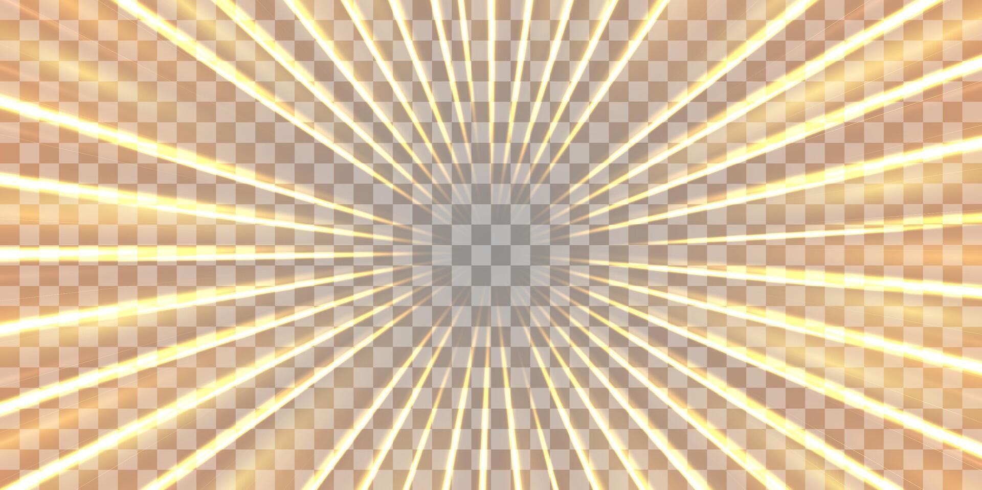 Radial speed rays, light neon flow, zoom in motion effect, orange glow speed lines, colorful light trails, perspective stripes. Abstract illustration. vector