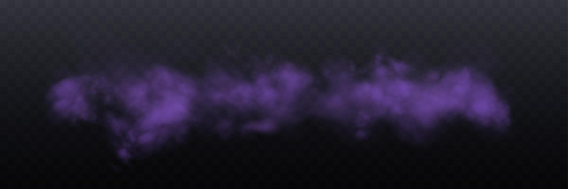 Realistic purple smoke or haze, overlay effect on a dark background. Hot fire and flame, magic fog, vapor. Abstract illustration vector