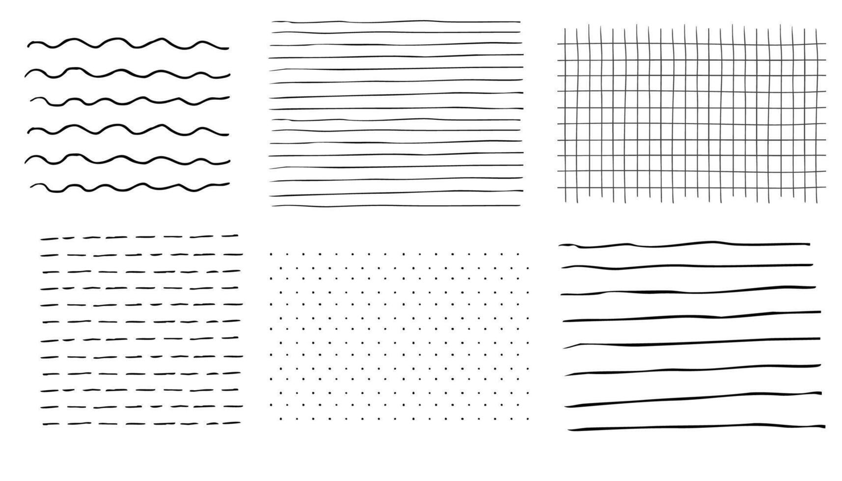 Grid square hand drawn textured lines, notebook grid and striped pattern. Set Doodle geometric net, chalk or crayon stroke. vector