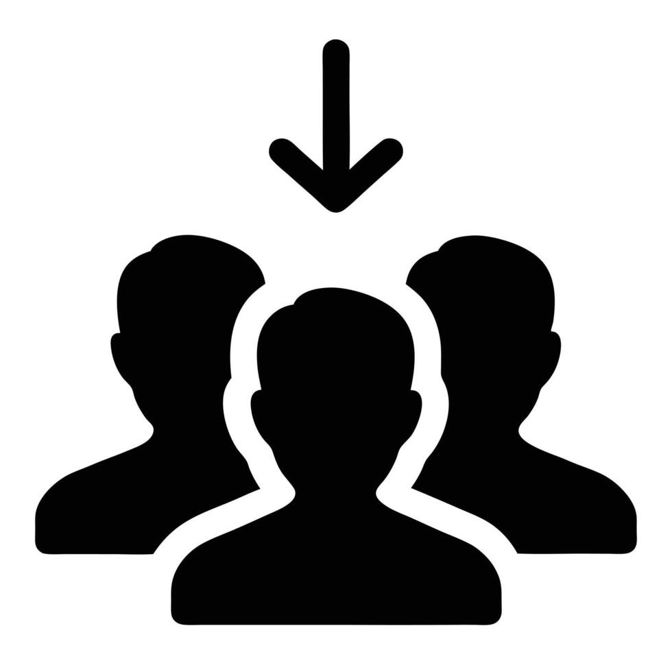 Team Joining New Member Black Silhouette With Downward Arrow Illustration vector