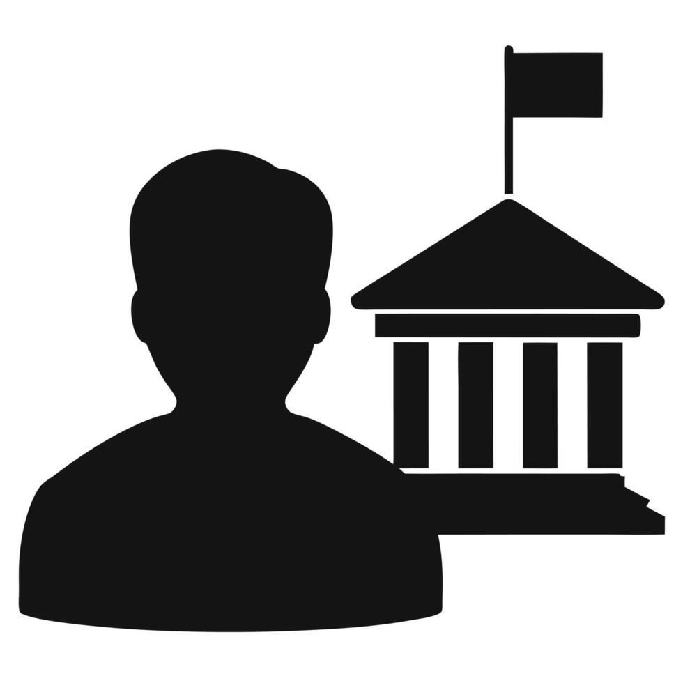 Silhouette Of Man With Government Building Minimalist Design Illustration vector