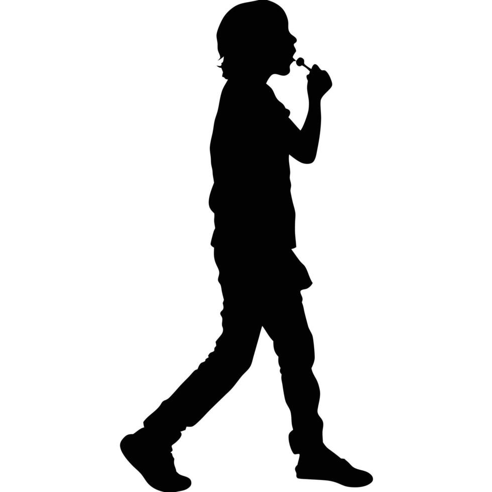 Child Silhouette Walking And Enjoying A Lollipop Sweet Treat Happy Moment vector
