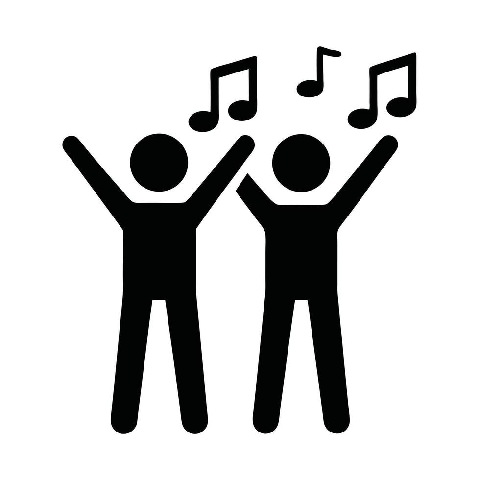 Two People Dancing With Music Notes Icon In Black And White vector