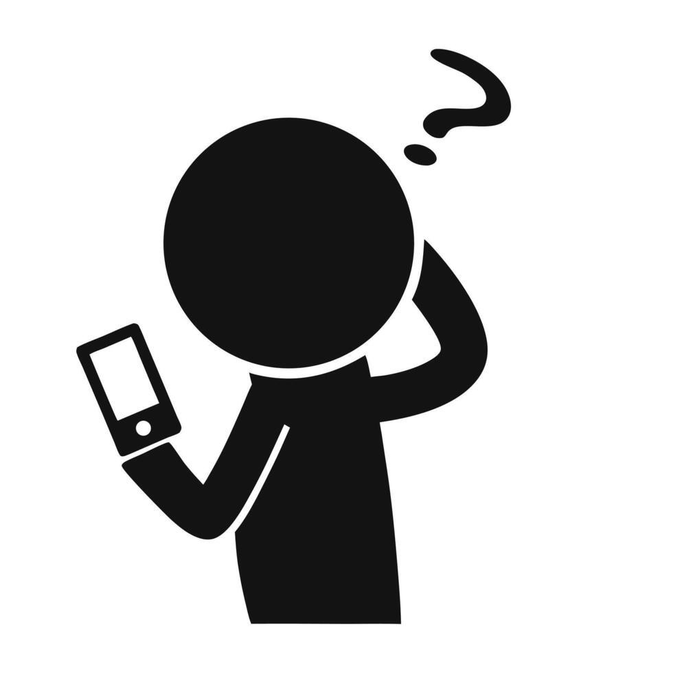 Silhouette Man Holding Smartphone With Question Mark Confused About Something vector