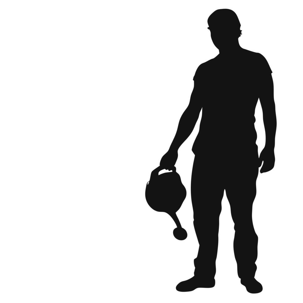 Silhouette Of Gardener With Watering Can On White Background Illustration vector