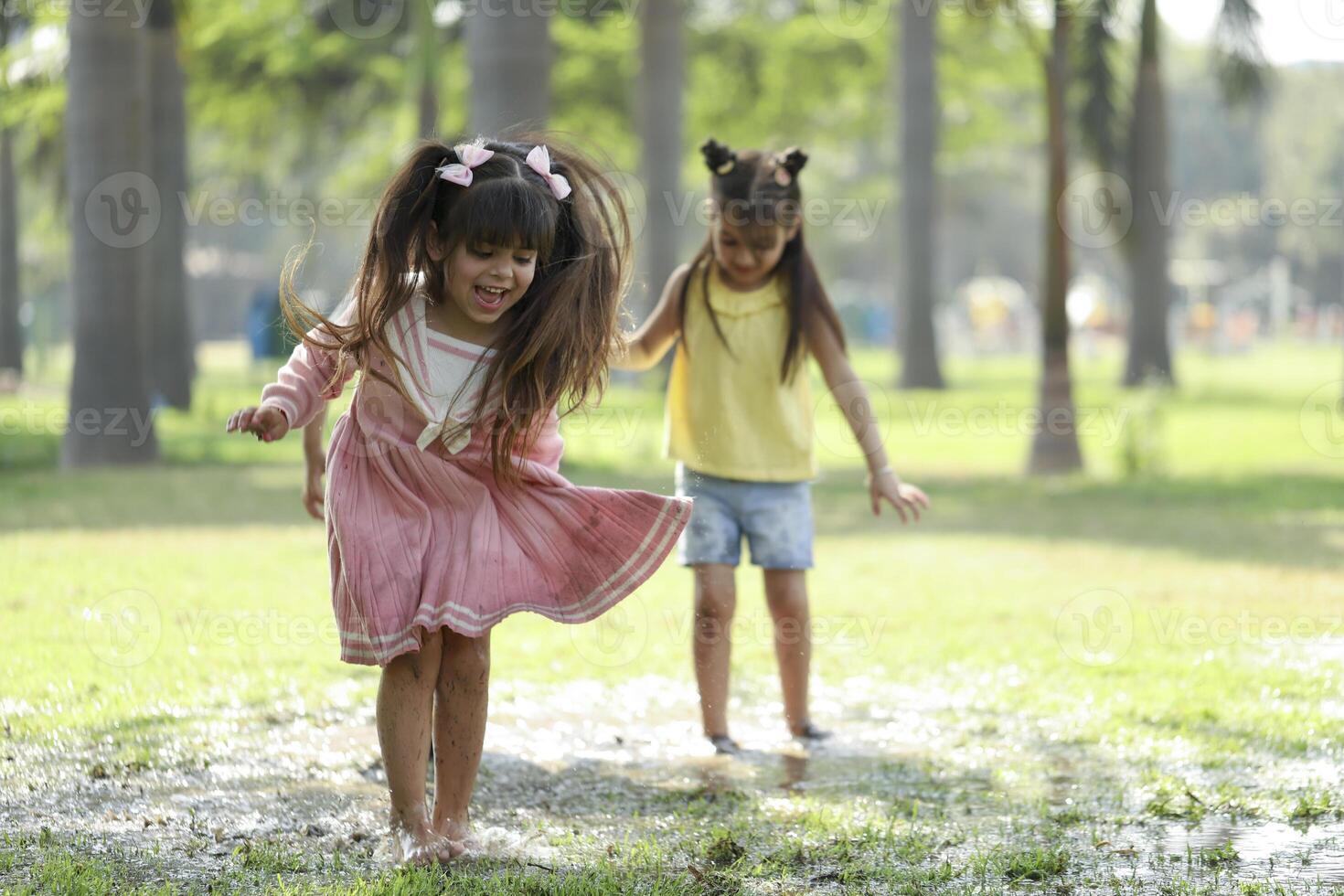 Naughty Girls Splashing In Puddle Mud photo