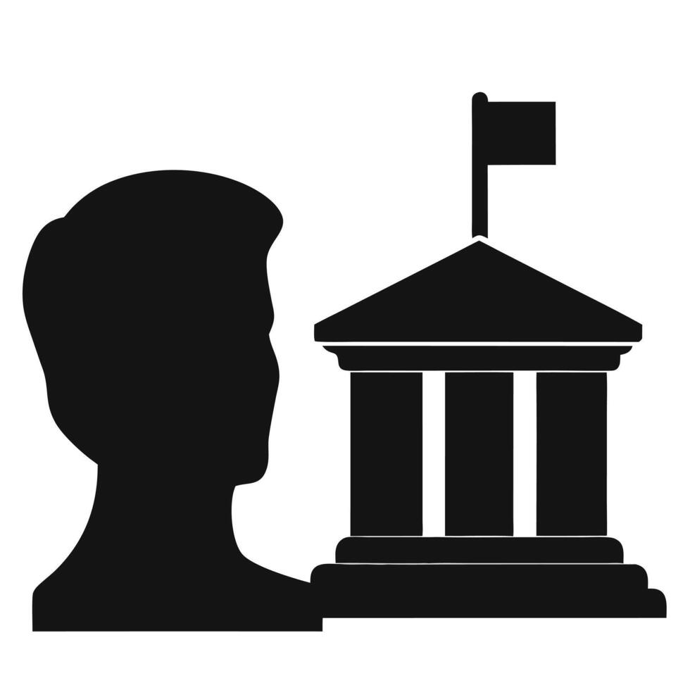 Head Silhouette Facing Government Building Black And White Icon Symbolic Of Leadership vector