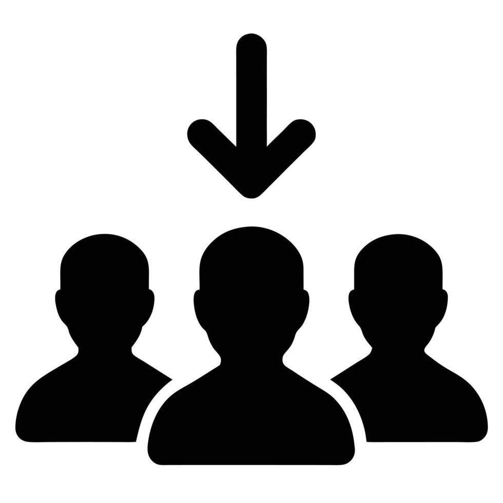 Team Selection Arrow Pointing To Group Of People Black Silhouette Icon vector