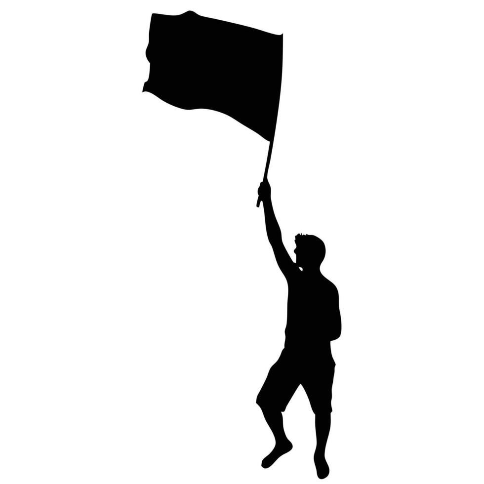 Man Silhouette Raising Flag For Victory Achievement And Protest Symbolism vector