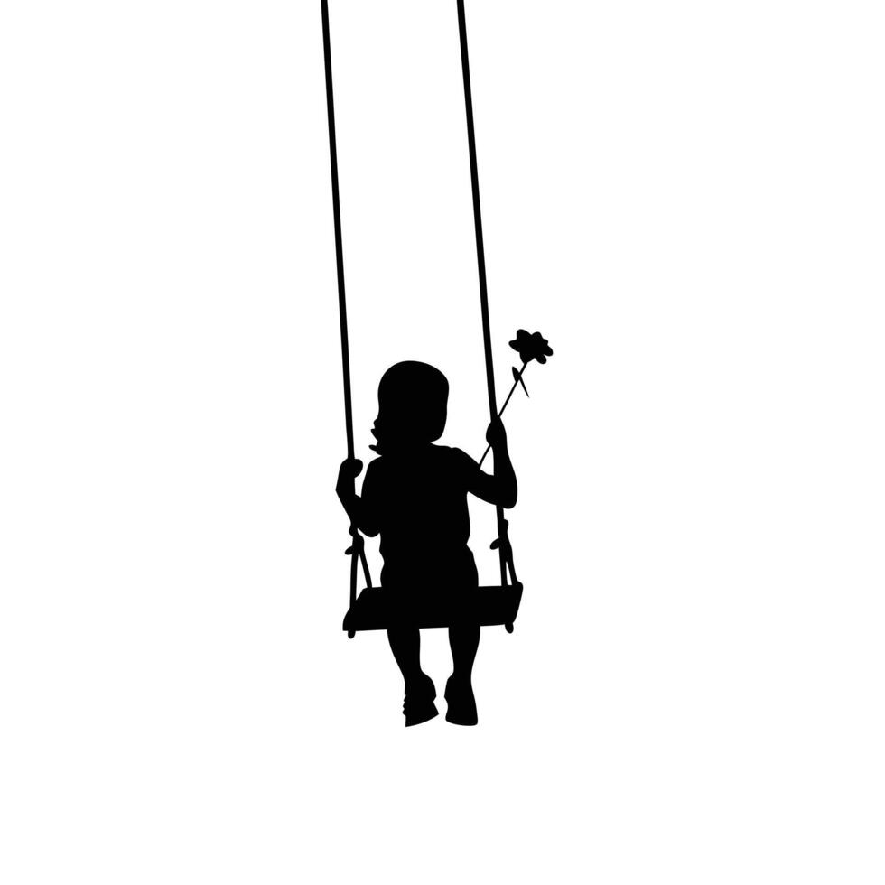 Child On Swing Silhouette With Flower Childhood Dreams And Happiness vector
