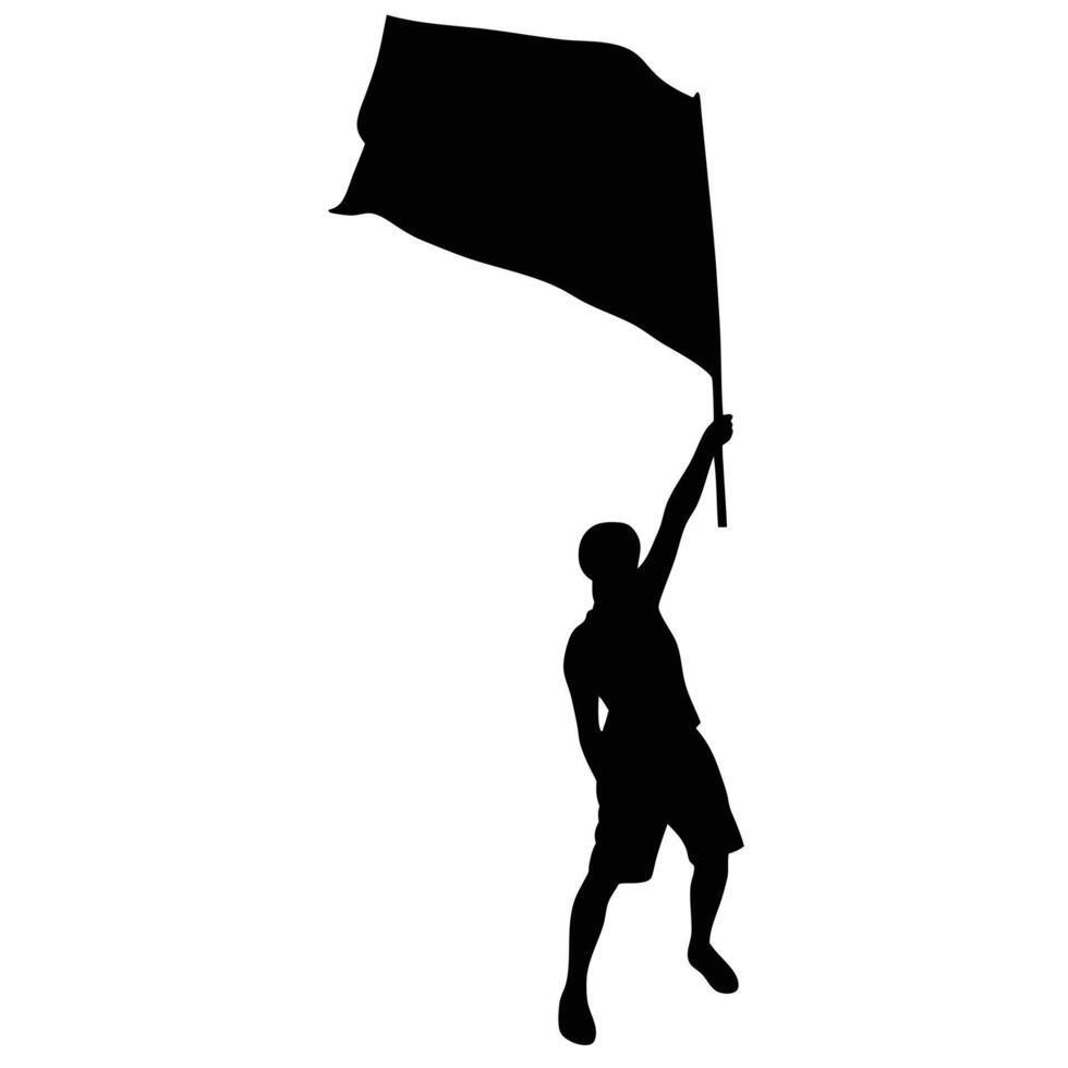 Silhouette Of A Man Holding A Flag Expressing Victory And Freedom With Determination vector