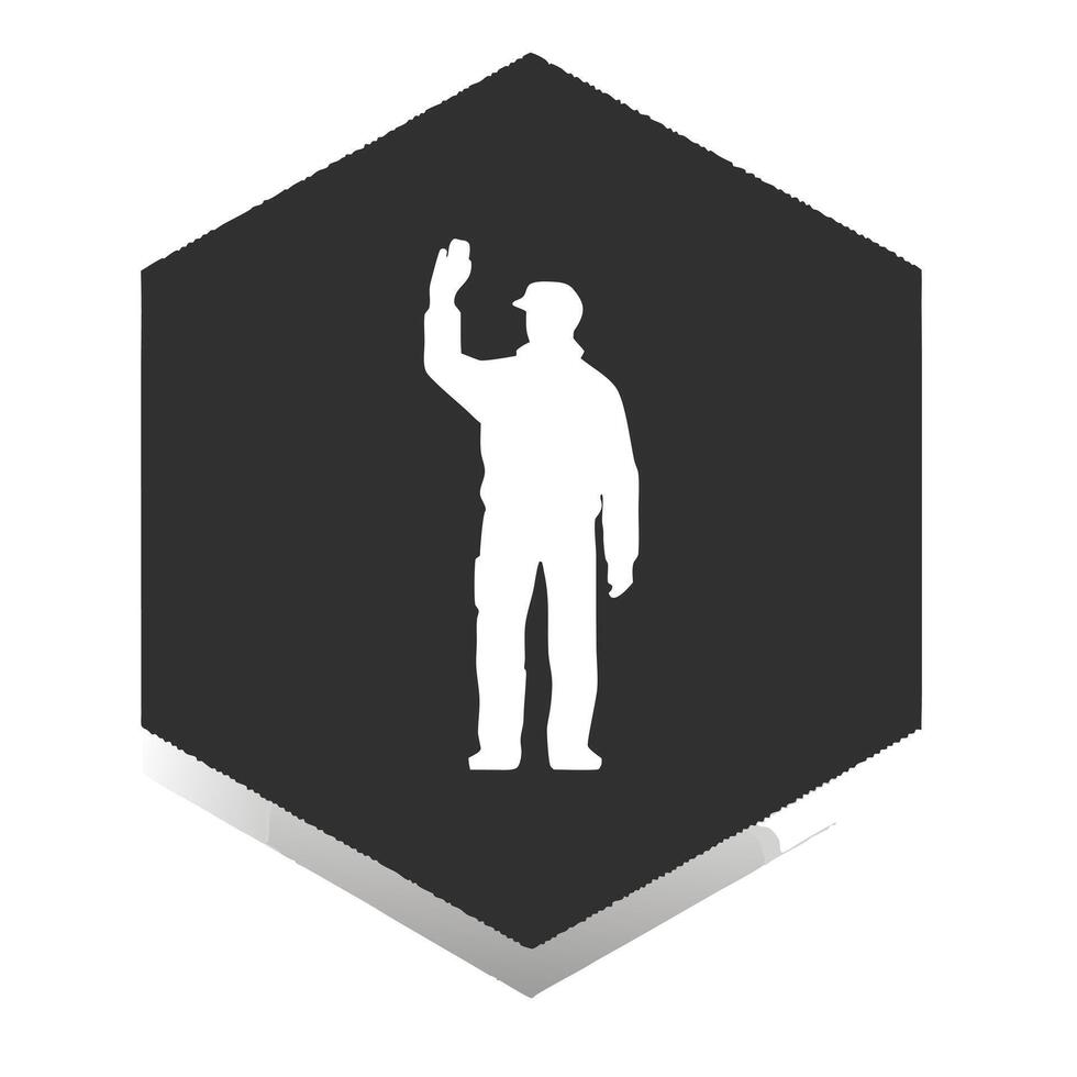 White Silhouette Of Person Waving Hand In Dark Hexagon Shape Flat Design vector